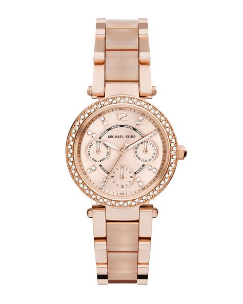 michael kors mini parker pave rose gold watch|parker rose gold tone watch.